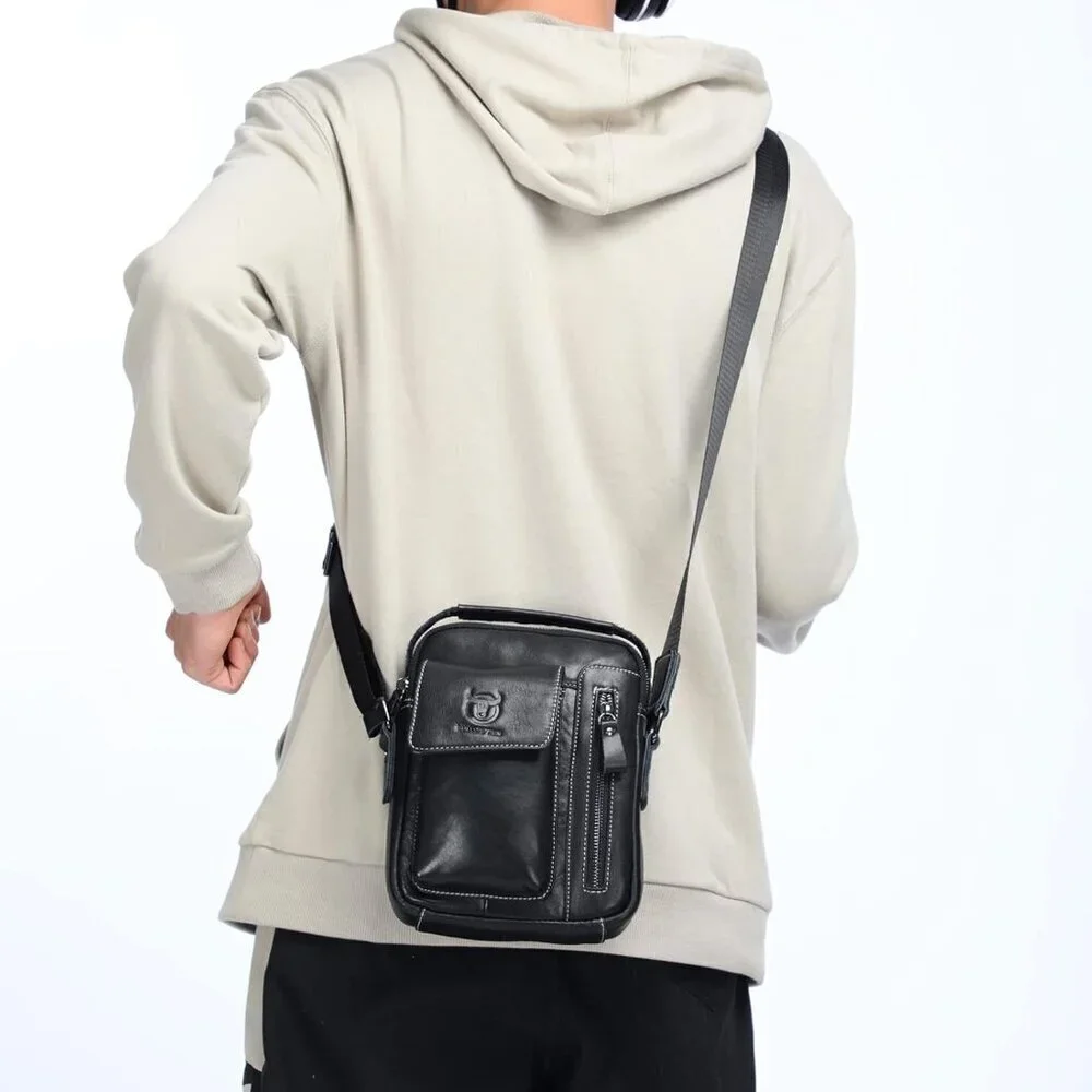 💫 Lukzijaes Leather Genuine Men Black Small Lightweight Sling Messenger Bags